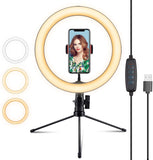 TechFlo 10 Inch LED Selfie Ring Light Phone Mount with Desktop Tripod Dimmable